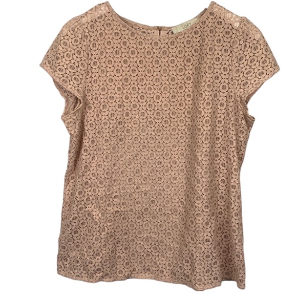 LOFT Pink Mesh Lace Blush Floral Exposed Zipper Top Size Medium - Picture 1 of 8